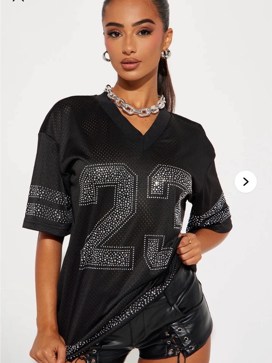 Fashion Nova Tops - Fashion Nova Black Rhinestone '23 V-Neck Jersey